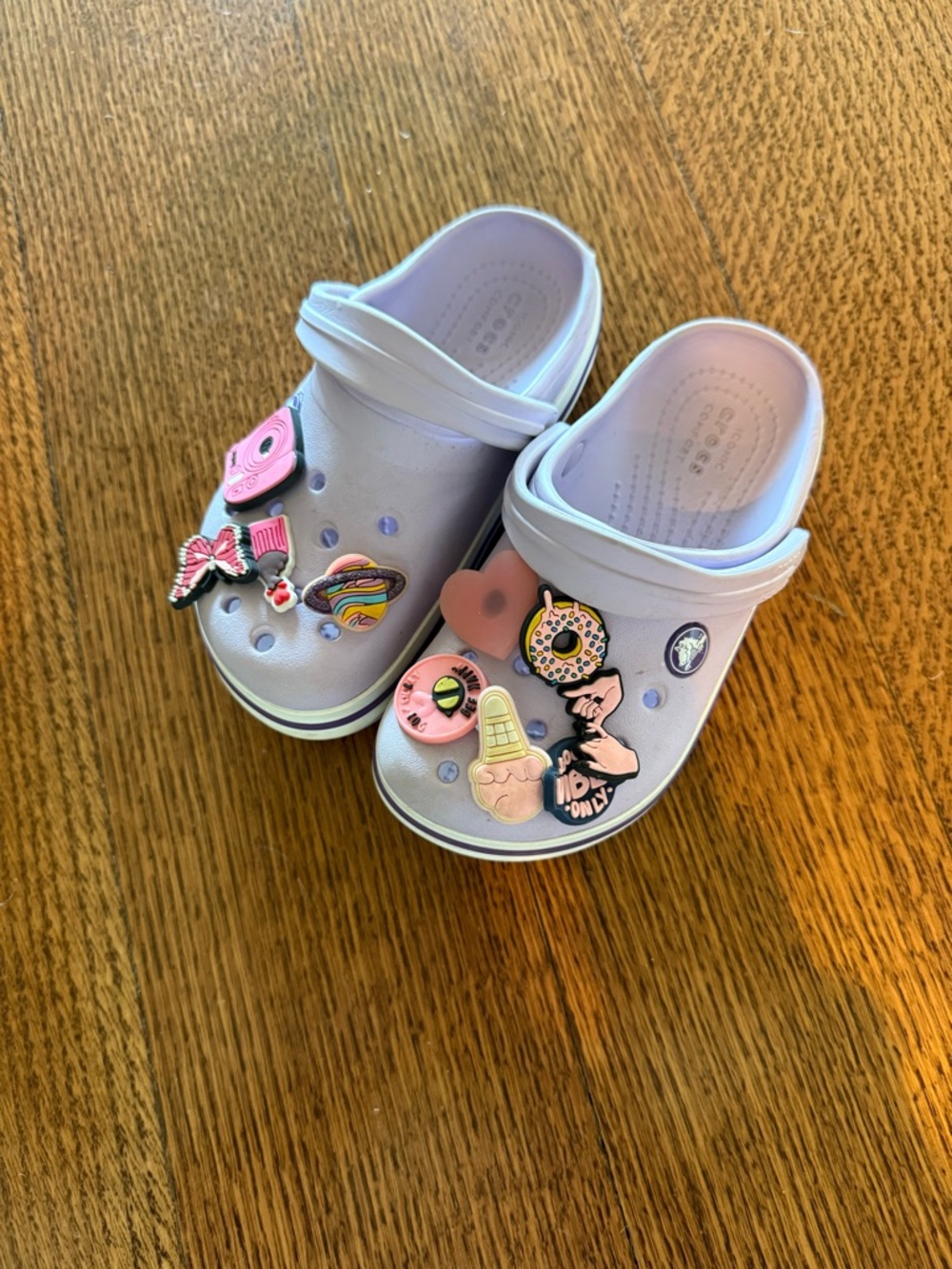 Kids New girls Purple Pink Crocs Slip On Clogs Charms Ice Cream 11